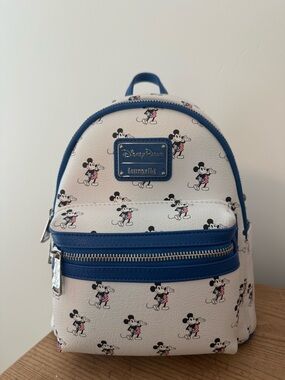 Loungefly White Mini Backpack with Blue Trim and Mickey Print